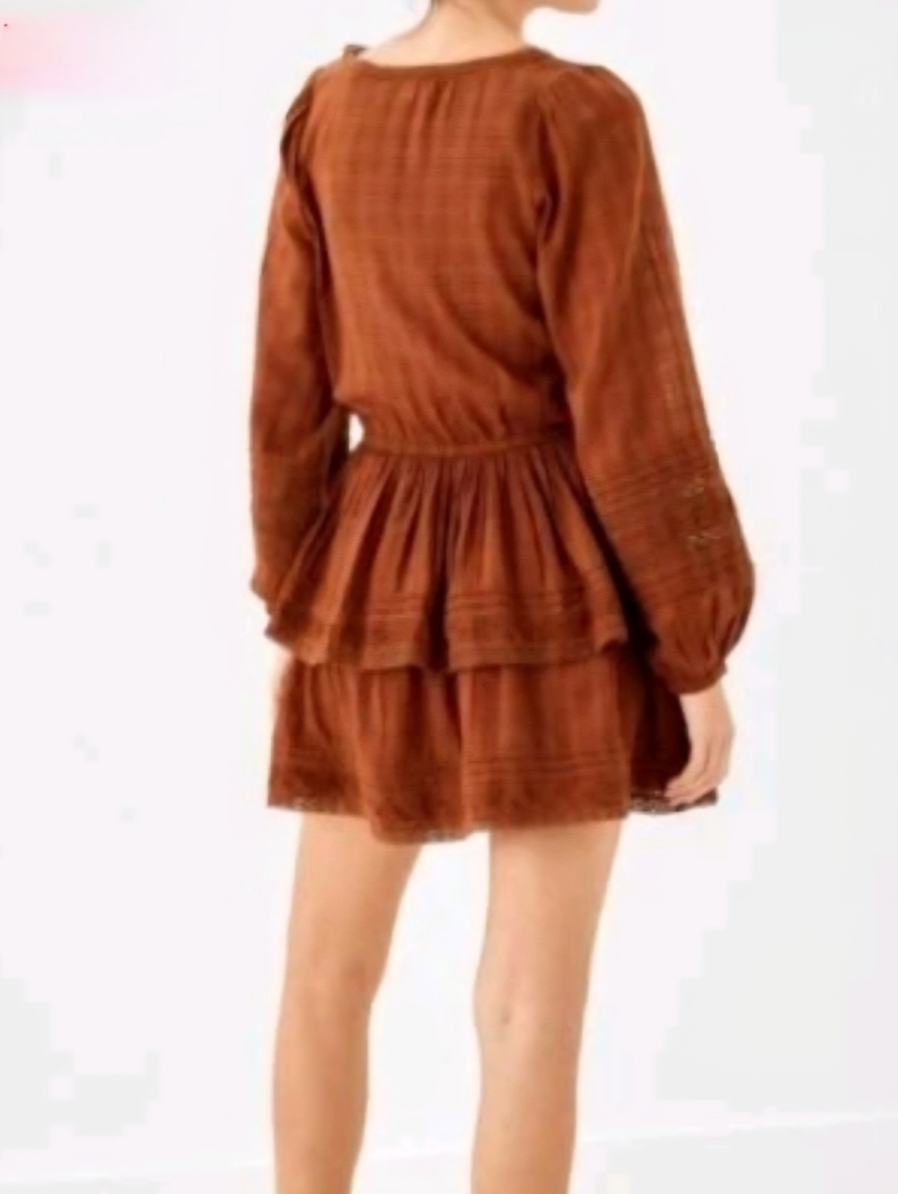 American Eagle BROWN Women's Long-Sleeve Embroidered Wrap Front Mini Dress - Picture 2 of 6